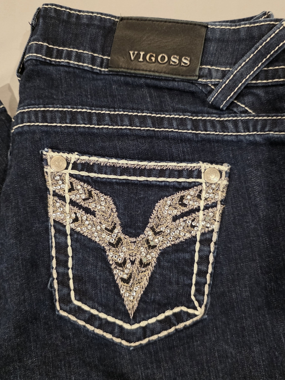 VIGOSS Chelsea Flare Bling JEANS Low Rise Womens Size 13/14 Length 33" Dark blue